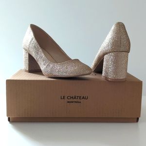 Le Chateau 3 Inch Heel, Gold, 8.5
